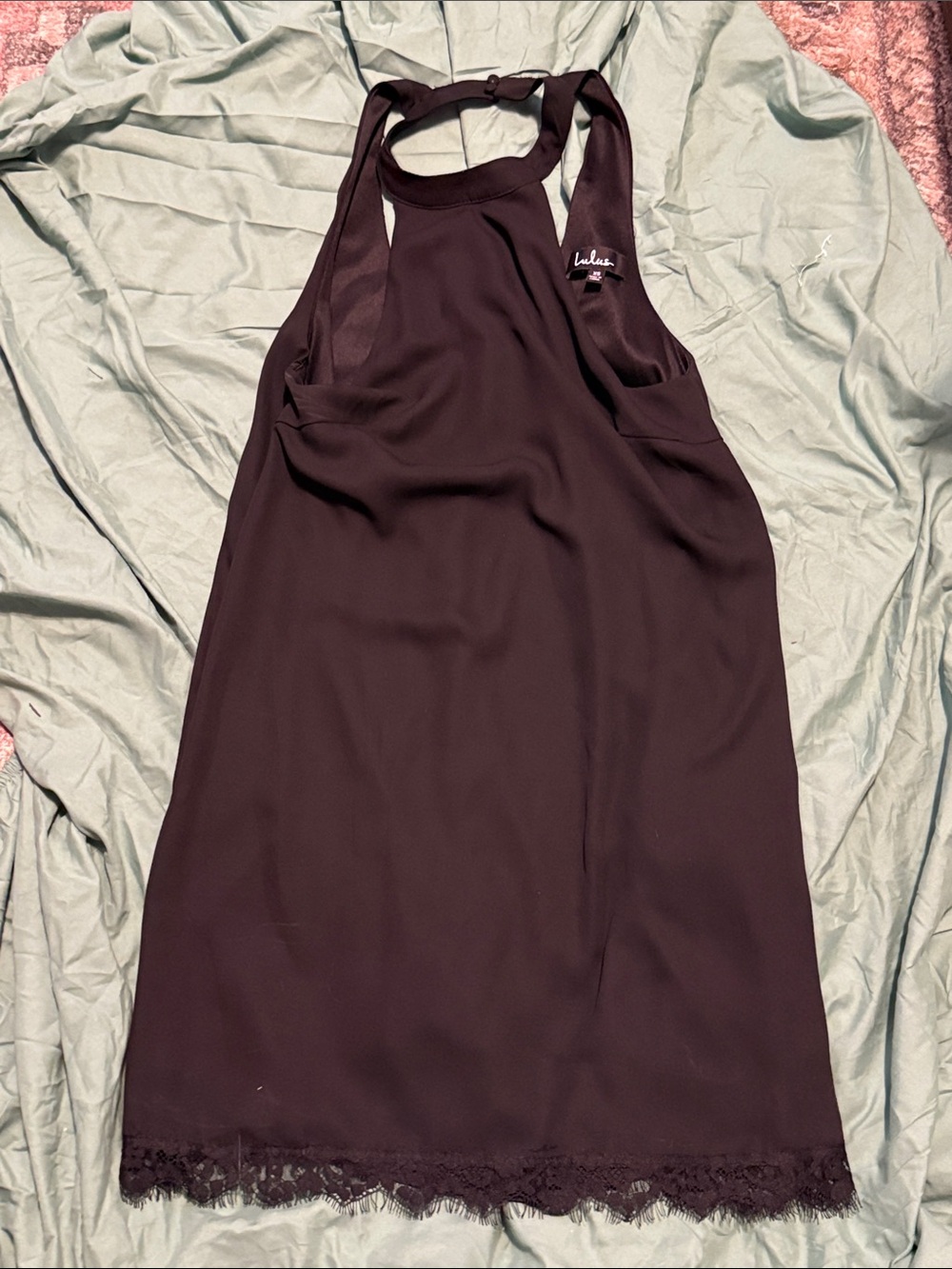 Lulu's Black Halter Mini Dress with Lace Hem